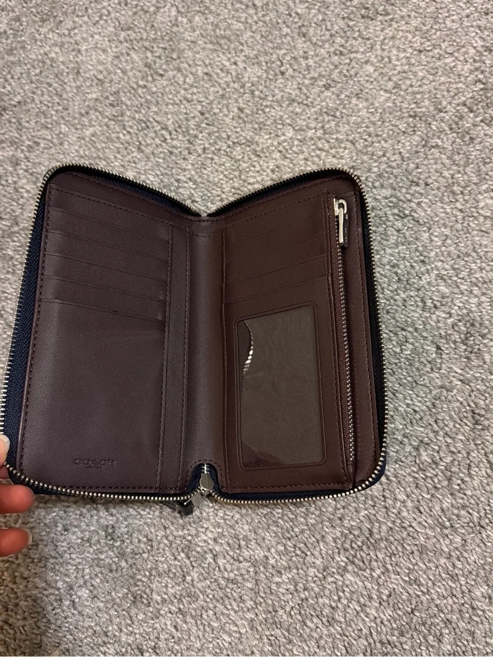 Coach Black Signature Zip Wallet with Gold Logo
